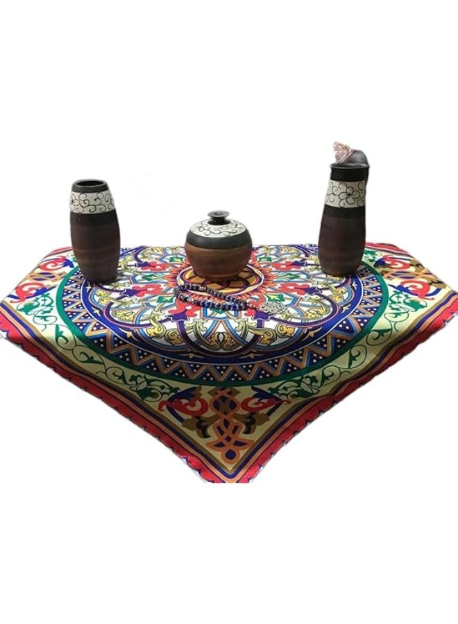 "A traditional Khayamiya bedspread and cushion set, crafted from high-quality fabric. It features an artistic design that reflects the beauty of oriental patterns. The bedspread measures 1 meter × 1 meter, accompanied by two elegant cushions sized 45 × 45 cm (H)." - Image 3